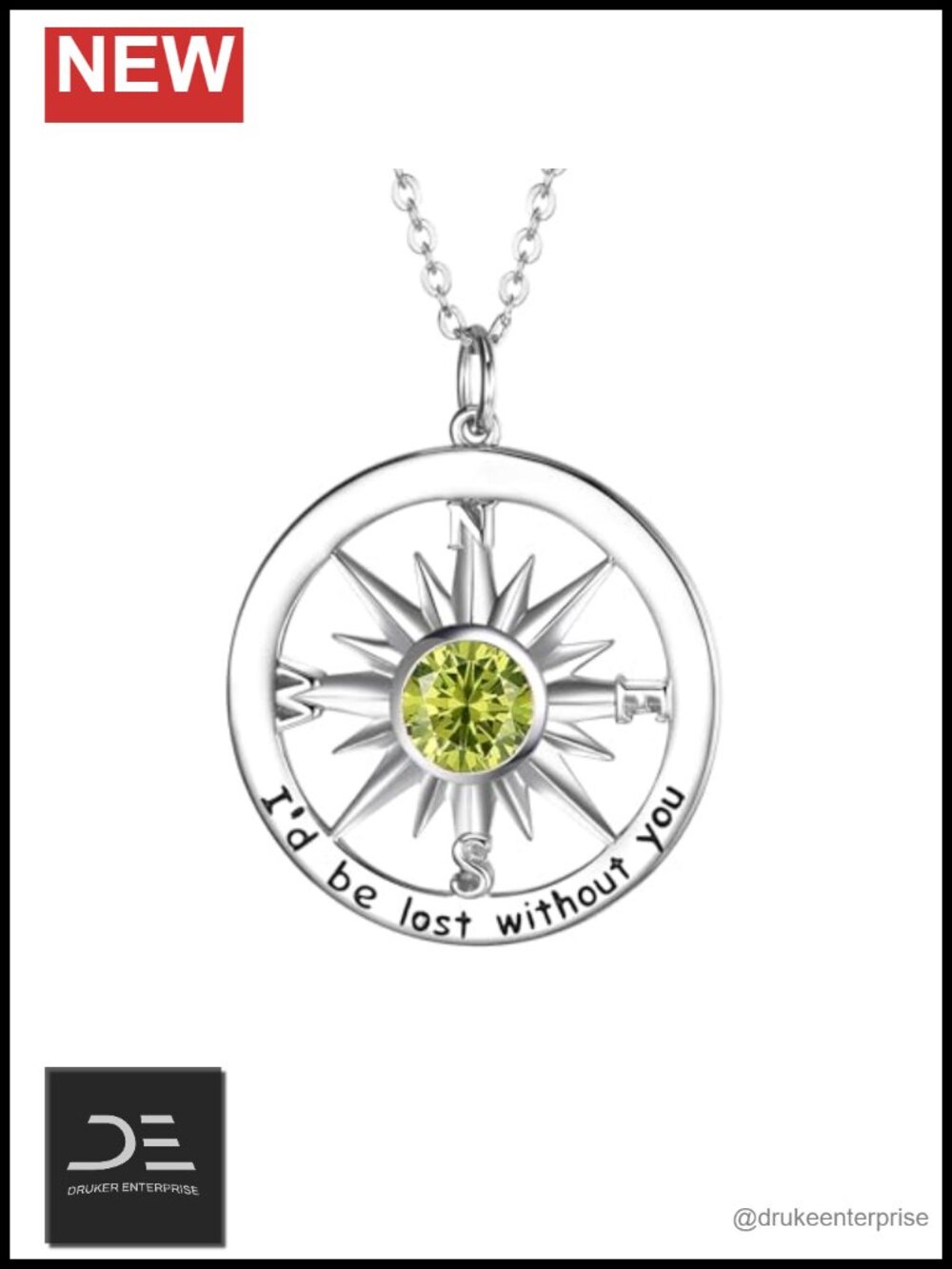 Sterling Silver Compass Necklace Pendant Jewelry Gift